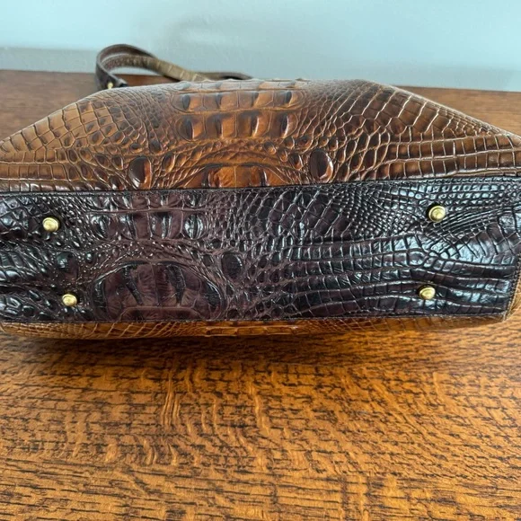 Brahmin Brown Melbourne Croc-Embossed Leather Tote with Teal Accent - Picture 11 of 16